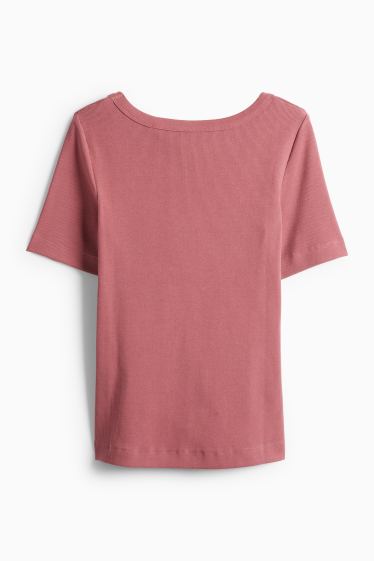 Femmes - T-shirt - regular fit - côtelé - rose foncé