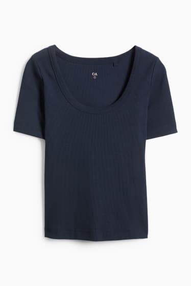 Femmes - T-shirt - regular fit - côtelé - bleu foncé