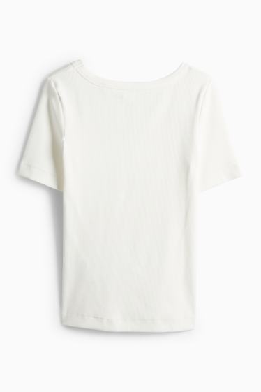 Femmes - T-shirt - regular fit - côtelé - blanc