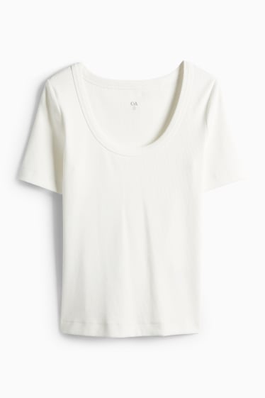 Femmes - T-shirt - regular fit - côtelé - blanc