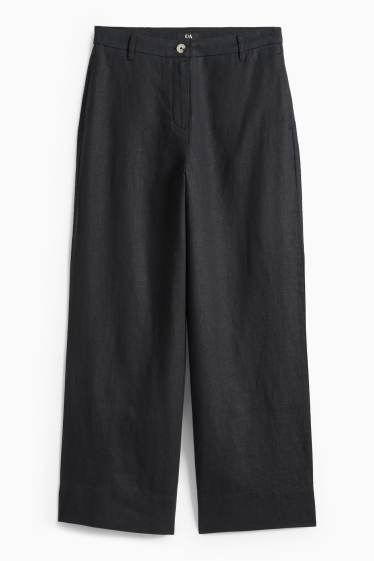 Dames - Linnen broek - high waist - wide leg - zwart