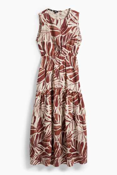 Dámské - Šaty fit & flare - lněná směs - se vzorem - hnědá / krémově bílá