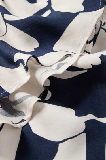 Damen - Bluse mit V-Ausschnitt - geblümt - dunkelblau / cremeweiß