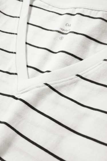 Dona - Samarreta de màniga curta amb coll en punta - regular fit - de ratlles - blanc