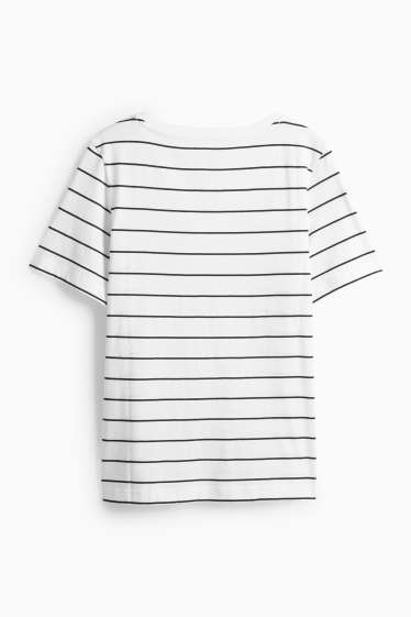 Dona - Samarreta de màniga curta amb coll en punta - regular fit - de ratlles - blanc