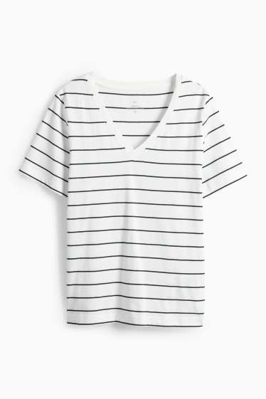 Dona - Samarreta de màniga curta amb coll en punta - regular fit - de ratlles - blanc