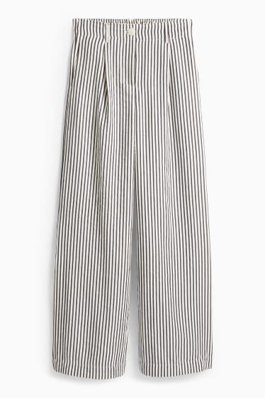 Femmes - Pantalon de toile - high waist - wide leg - à rayures - noir / beige