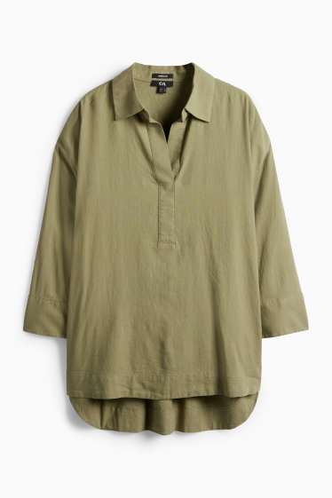 Damen - Bluse - Leinen-Mix - khaki