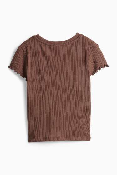 Damen - Crop T-Shirt - Slim Fit - gerippt - braun