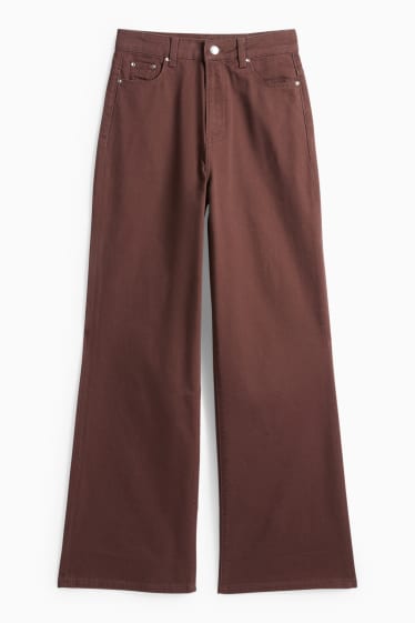 Femmes - Pantalon en toile - high waist - wide leg - marron