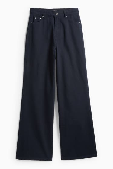 Femmes - Pantalon en toile - high waist - wide leg - bleu foncé
