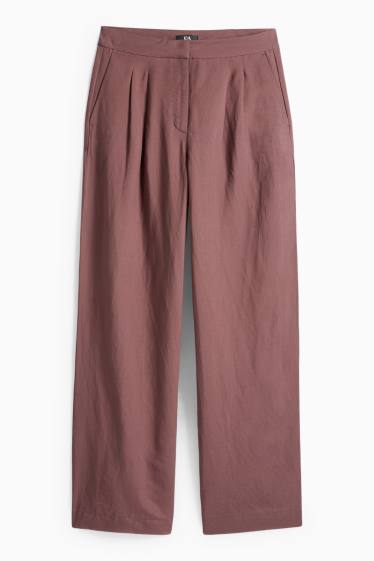 Donna - Pantaloni business misto lino - vita alta - regular fit - marrone