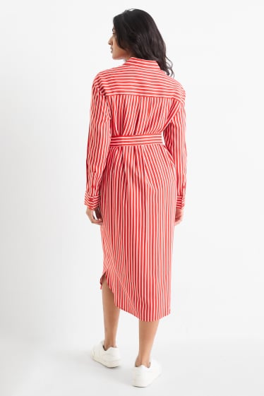 Damen - Blusenkleid mit Gürtel - gestreift - rot