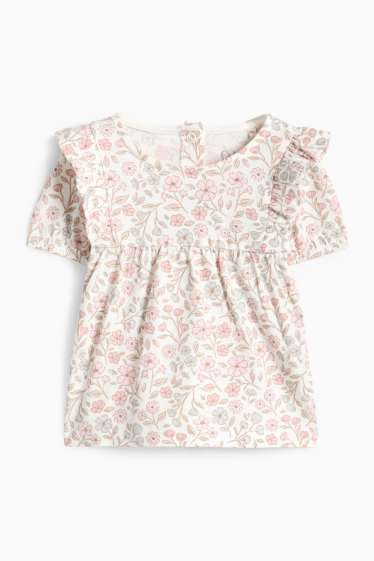 Baby: meisjes - Bloemetje - baby-outfit - 3-delig - wit / roze