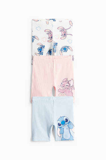 Nena - Paquet de 3 - Lilo & Stitch - pantalons de ciclista - acanalat - rosa / blau clar