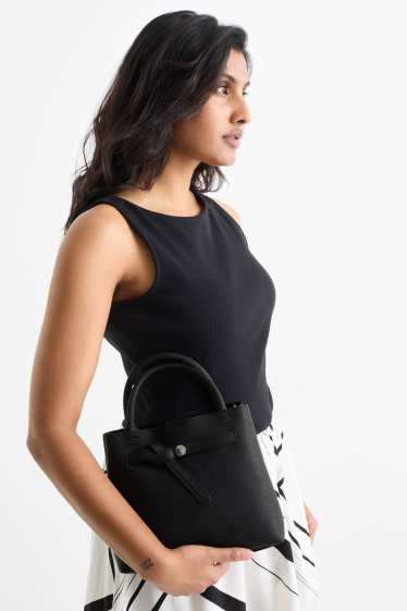 Damen - Kleiner Shopper mit abnehmbarem Taschengurt - Lederimitat - schwarz