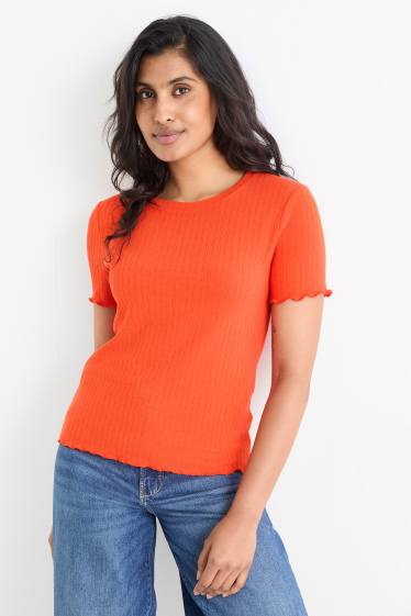 Donna - T-shirt pointelle - regular fit - arancione