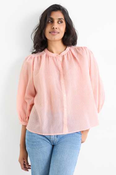 Women - Blouse - striped - coral