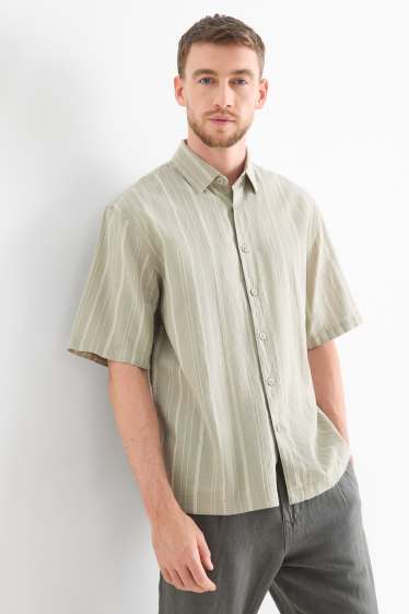 Hommes - Chemise - relaxed fit - col kent - lin mélangé - à rayures - vert clair
