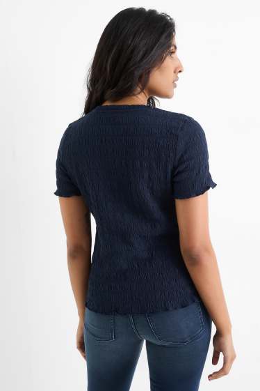 Femei - Tricou - regular fit - cu fronseuri - albastru închis