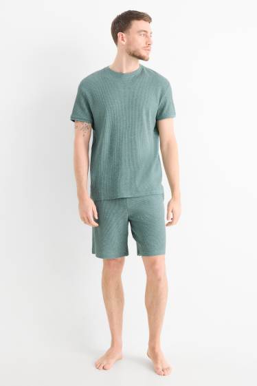 Herren - Shorty-Pyjama - strukturiert - grün