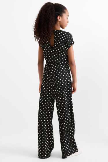 Bambine - Tuta - pois - tessuto tramato - nero / bianco