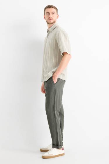 Herren - Chino - Tapered Fit - Leinen-Mix - dunkelgrün