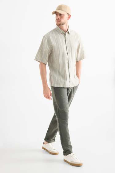 Herren - Chino - Tapered Fit - Leinen-Mix - dunkelgrün