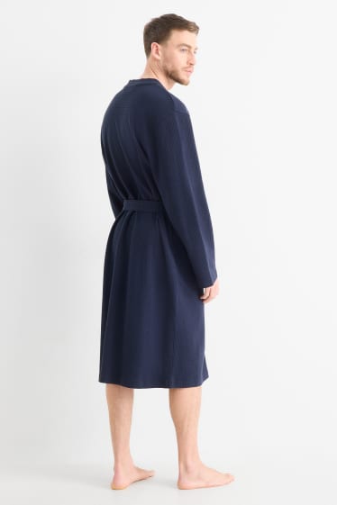 Men - Bathrobe - textured - dark blue