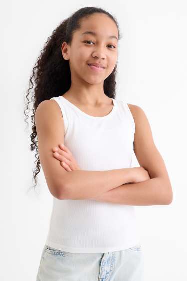 Enfants filles - Ensemble - pull à capuche et top - 2 pièces - bleu / blanc