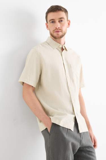 Unisex - Cămașă - regular fit - guler Kent - amestec de in - bej deschis