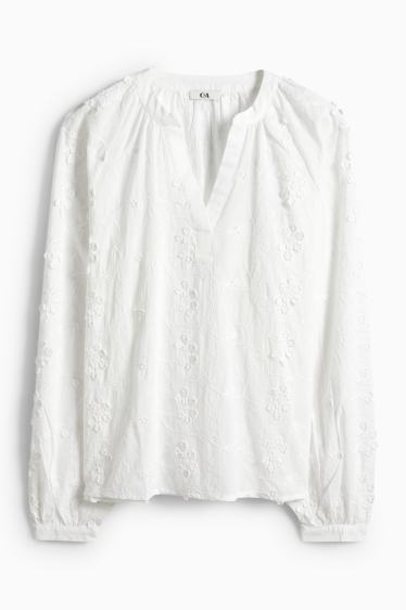 Dona - Brusa amb coll en punta - de flors - texturada - blanc