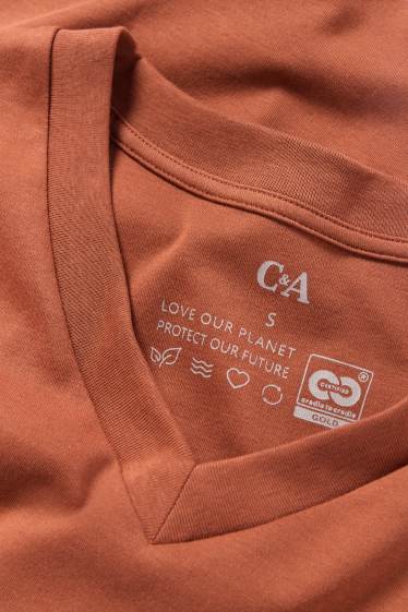 Femmes - T-shirt avec encolure en V - slim fit - marron