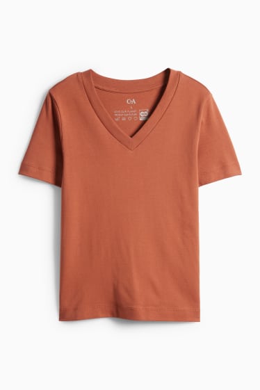 Femmes - T-shirt avec encolure en V - slim fit - marron