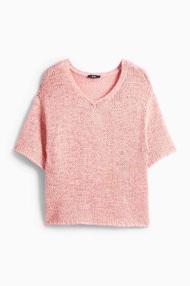 Damen - Strickpullover - kurzarm - pink