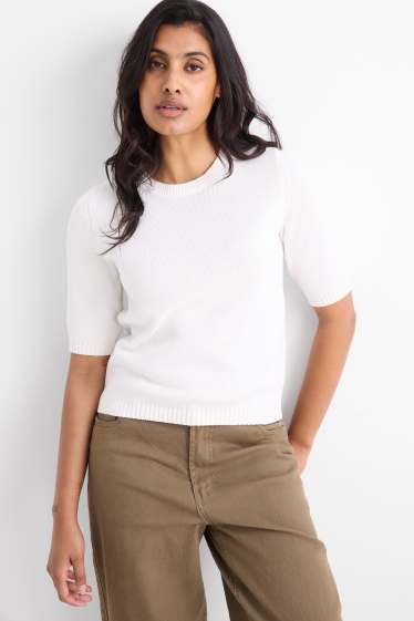 Femmes - Pull en maille - manches courtes - blanc