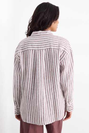 Donna - Camicia di lino - a righe - bianco / beige