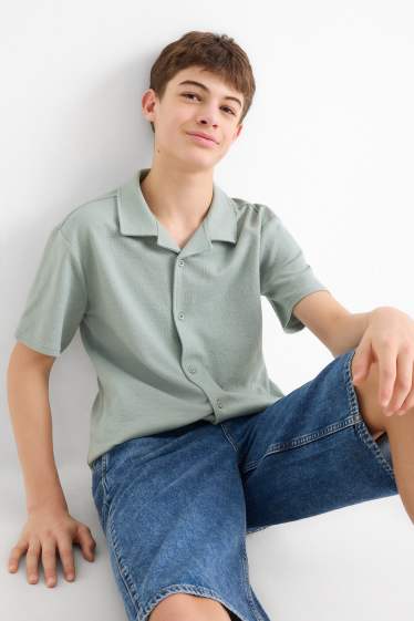 Bambini - Camicia - tessuto tramato - verde chiaro