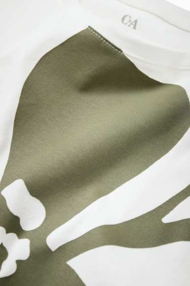 Dámské - Tričko - regular fit - s květinovým vzorem - bílá/zelená