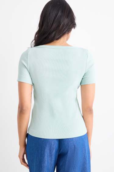 Women - T-shirt - slim fit - ribbed - mint green
