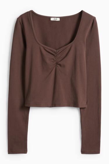 Femmes - Haut court à manches longues - slim fit - marron foncé