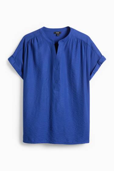 Dámské - Halenka s výstřihem ve tvaru V - strukturovaná - tmavomodrá