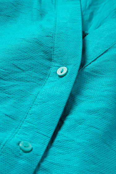 Women - V-neck blouse - textured - turquoise