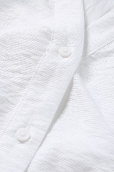 Women - V-neck blouse - textured - white