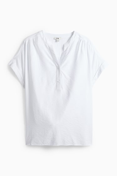 Women - V-neck blouse - textured - white