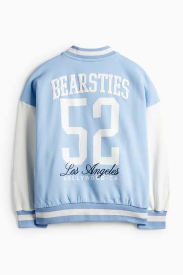 Bambine - Orsacchiotto - giacca stile college - azzurro