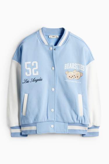 Bambine - Orsacchiotto - giacca stile college - azzurro