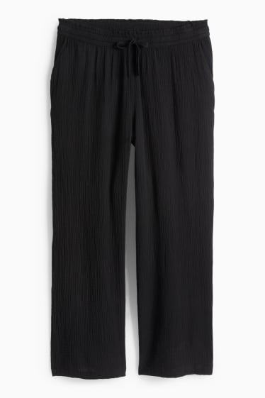 Femmes - Pantalon en toile - mid waist - relaxed fit - noir