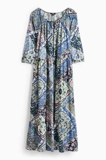 Damen - Viskose-A-Linien-Kleid - gemustert - bunt