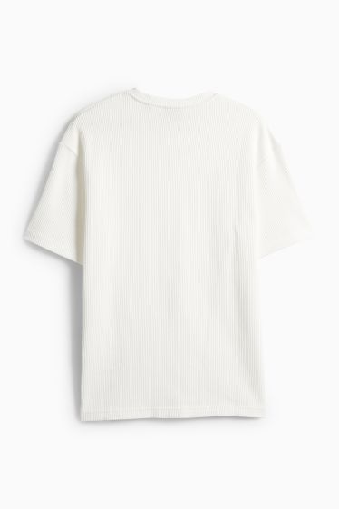 Uomo - T-shirt in maglia - relaxed fit - a coste - bianco
